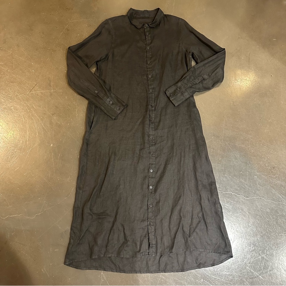 CP Shades - Black Linen Long Sleeve Midi Dress / Coverup - Size XS - Picture 5 of 13